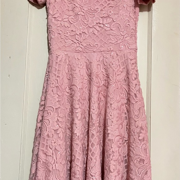 PINK SPARKLE OFF THE SHOULDER DRESS - Picture 2 of 4